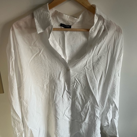 DYNAMITE white button up button down shirt collared shirt light flowy oversized - Picture 3 of 5
